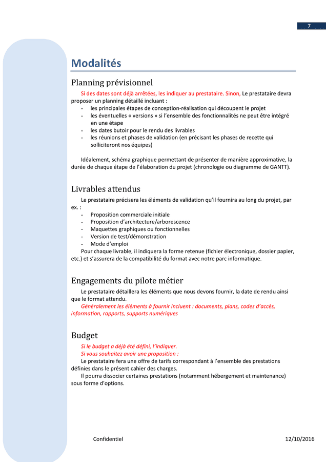 Modèle de cahier des charges de site web  DOC, PDF  page 7 sur 7
