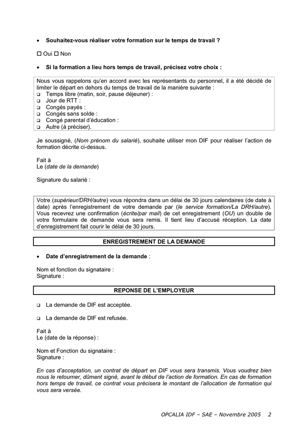 Modelé de demande de DIF et de reponse de lemployeur DOC PDF page