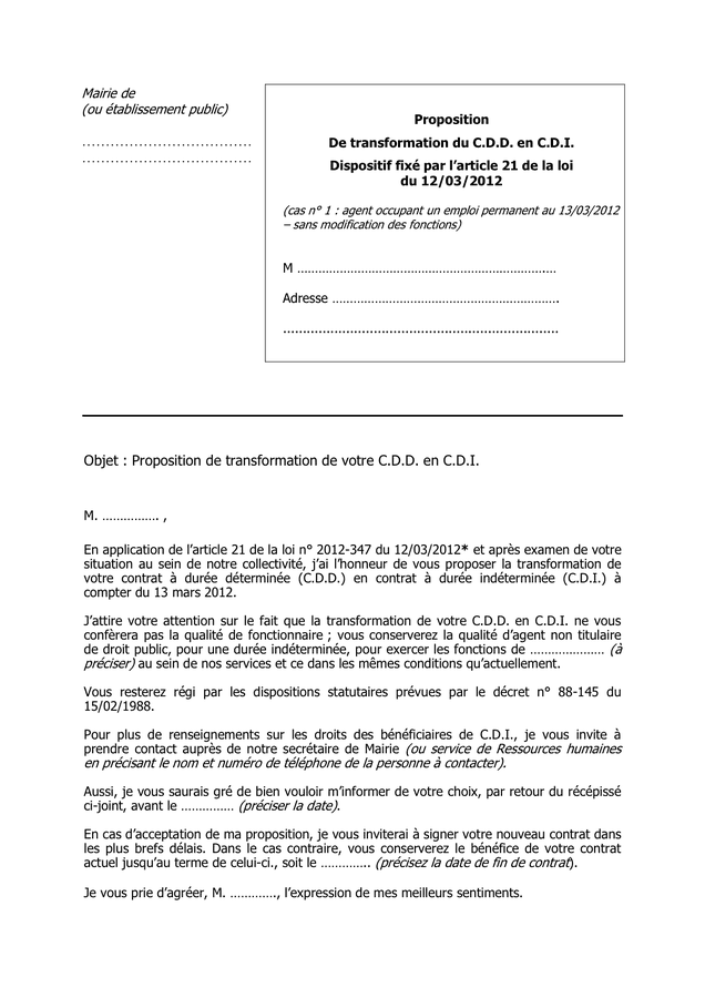 Modelé de contrat de travail cdi  téléchargement gratuit documents PDF