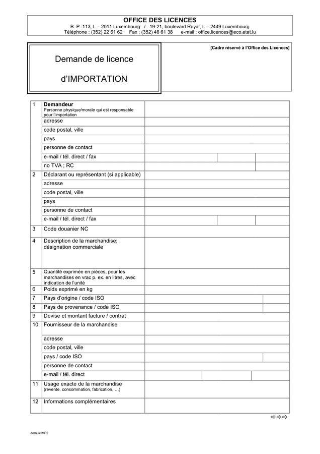 Modele De Demande De Licence D Exportation Luxembourg Doc Pdf Page 1 Sur 2