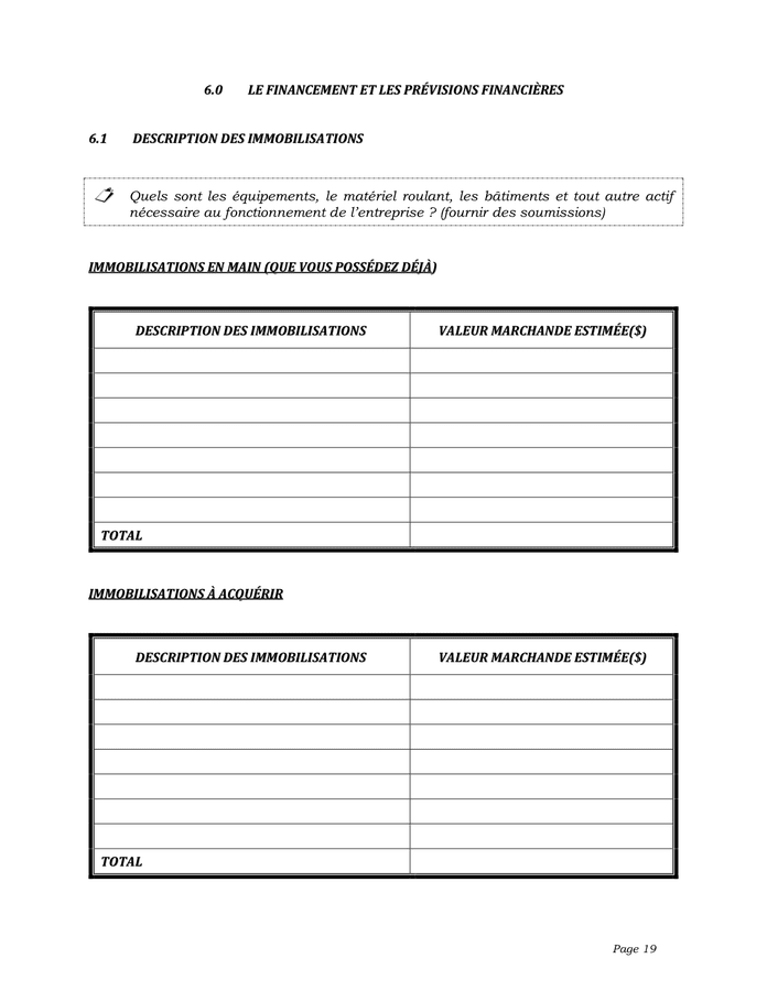 Model De Plan D Affaires Doc Pdf Page Sur