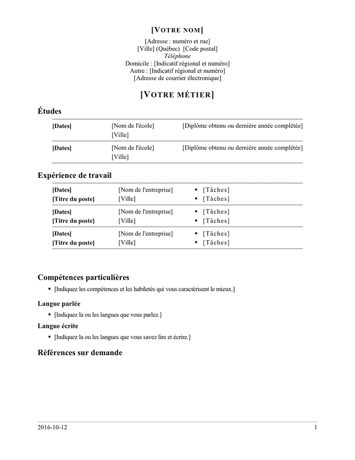 Modelé de curriculum vitae - DOC, PDF - page 2 sur 2