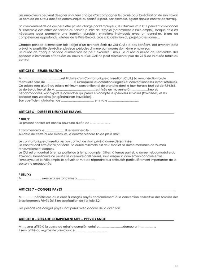 Modelé de contrat de travail a duree determinee DOC PDF page 2 sur 3