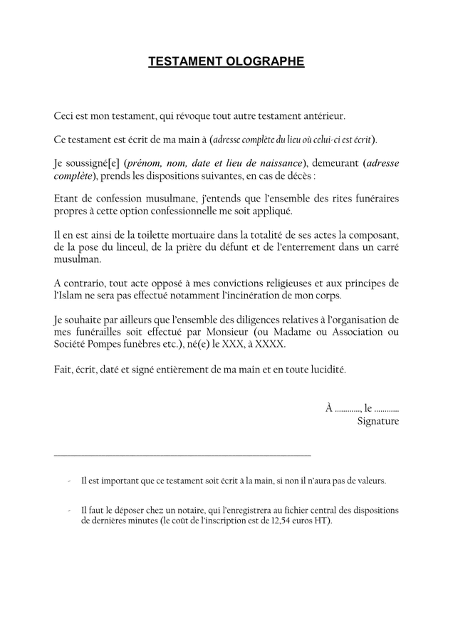Exemple de testament olographe  DOC, PDF  page 1 sur 1