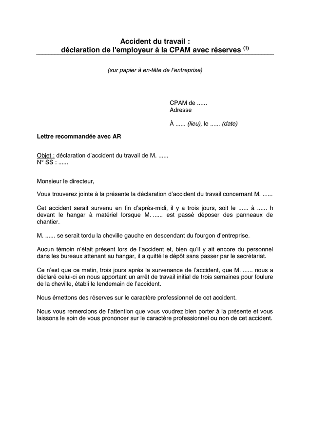 Accident Du Travail Declaration De L Employeur A La Cpam