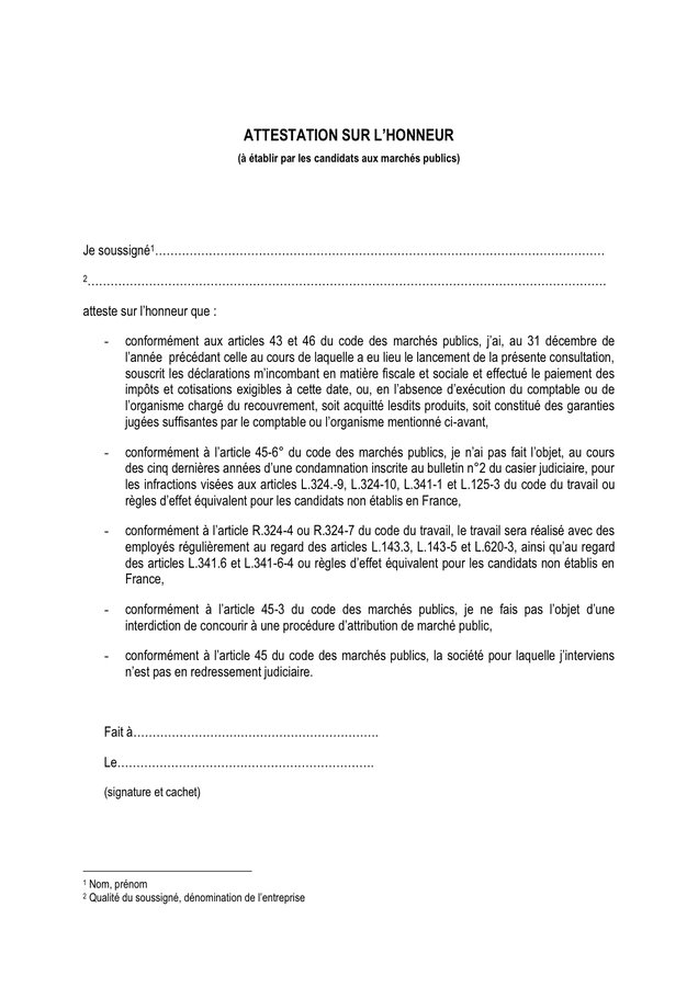 Exemple d'attestation sur l’honneur DOC, PDF page 1 sur 1