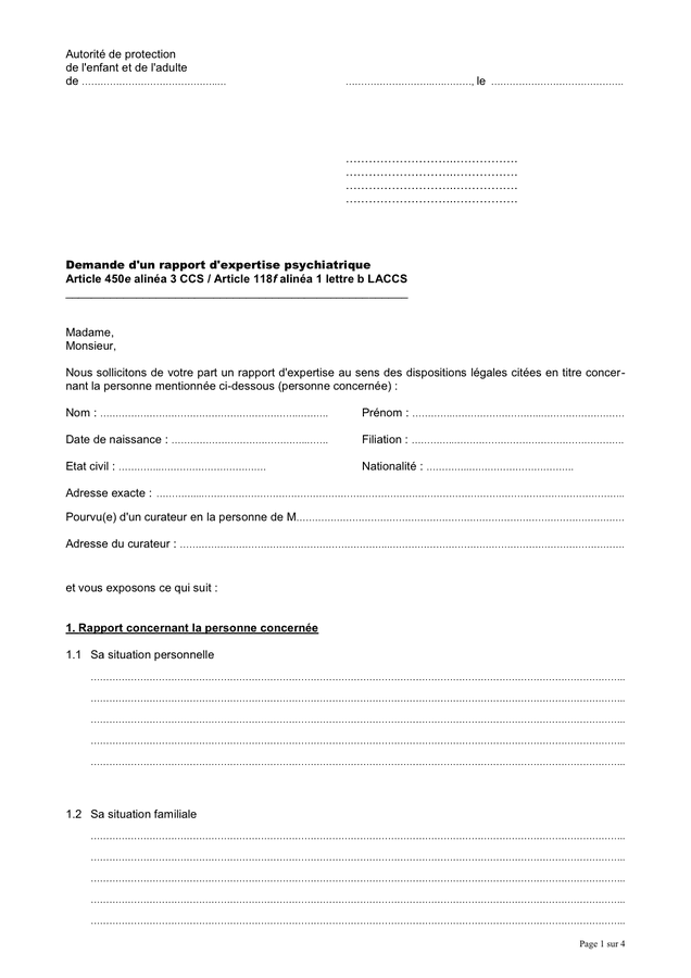 Demande d'un rapport d'expertise psychiatrique (Suisse)  DOC, PDF