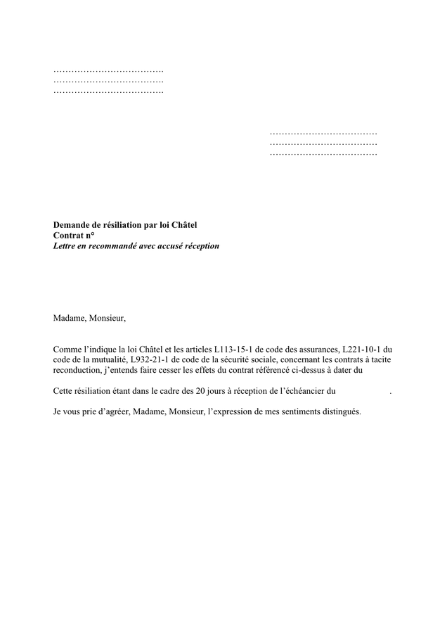 Lettre type de résiliation DOC PDF page 1 sur 1