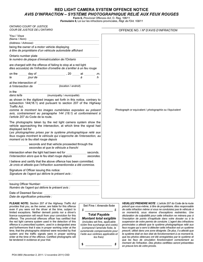 Modelé d'avis d’infraction routière (Canada) DOC, PDF page 1 sur 2