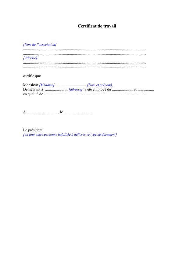 Model De Certificat De Travail Doc Pdf Page Sur