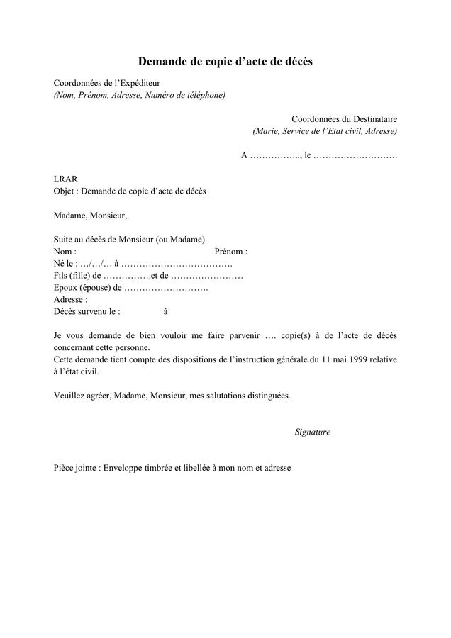 Demande de copie d’acte de décès DOC, PDF page 1 sur 1