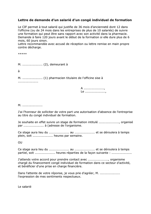 lettre de demande de financement pour une formation pdf