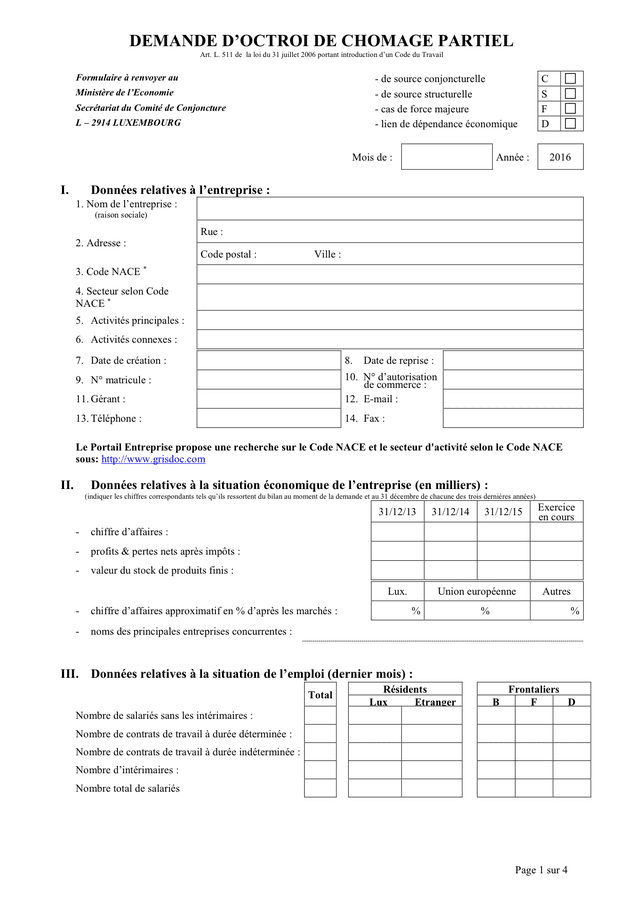 Demande D Octroi De Chomage Partiel Luxembourg Doc Pdf