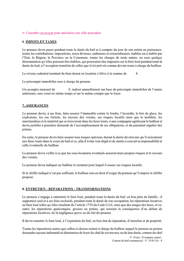 Modelé De Bail Commercial (Belgique) - DOC, PDF - Page 4 Sur 8