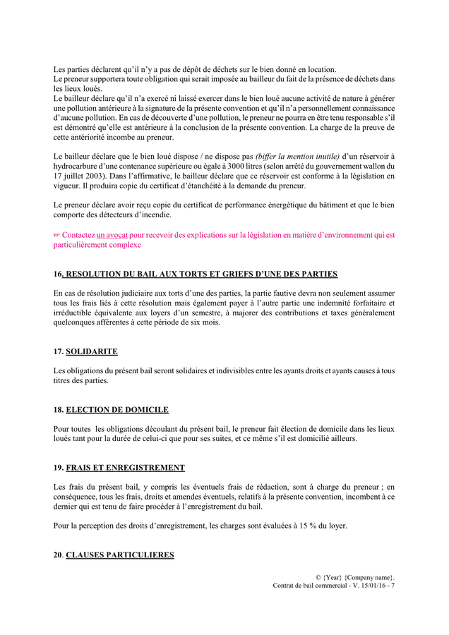 Modelé De Bail Commercial (Belgique) - DOC, PDF - Page 7 Sur 8