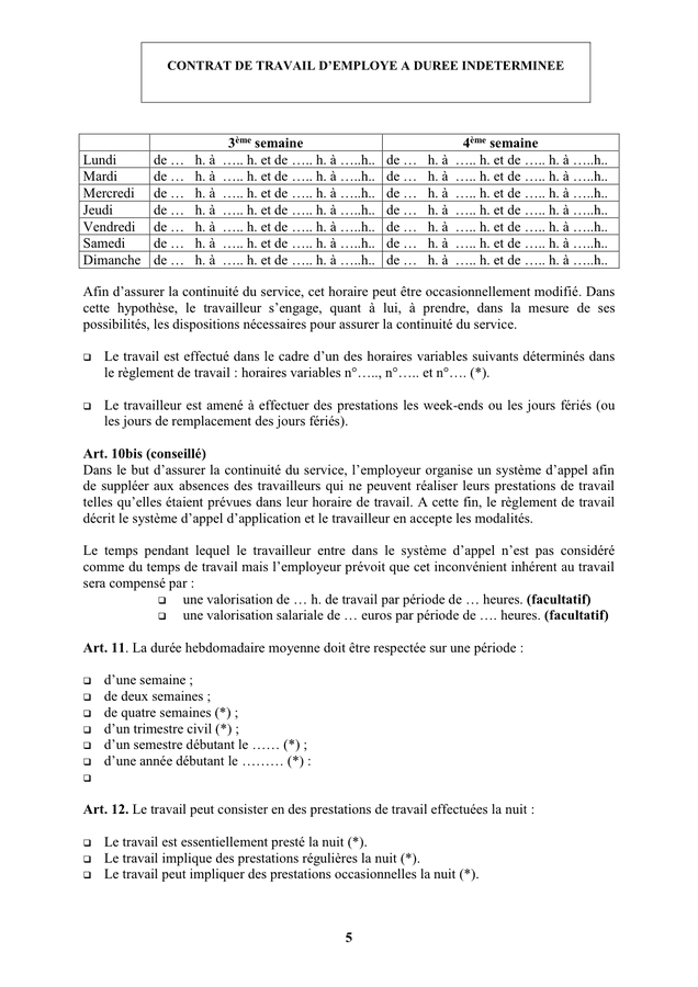 Contrat De Travail Temps Partiel Horaire Variable