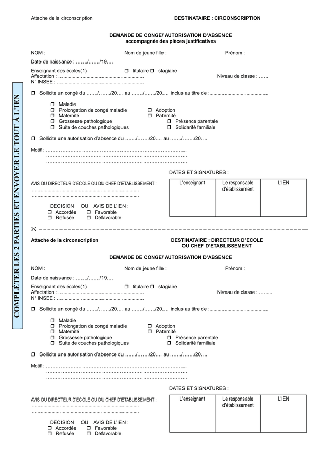 demande de permission d'absence pour maladie