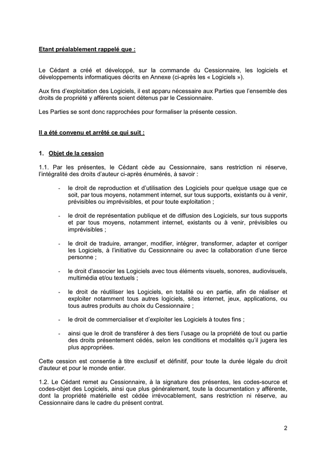 Model De Contrat De Cession De Droits Dauteur Doc Pdf Page Sur