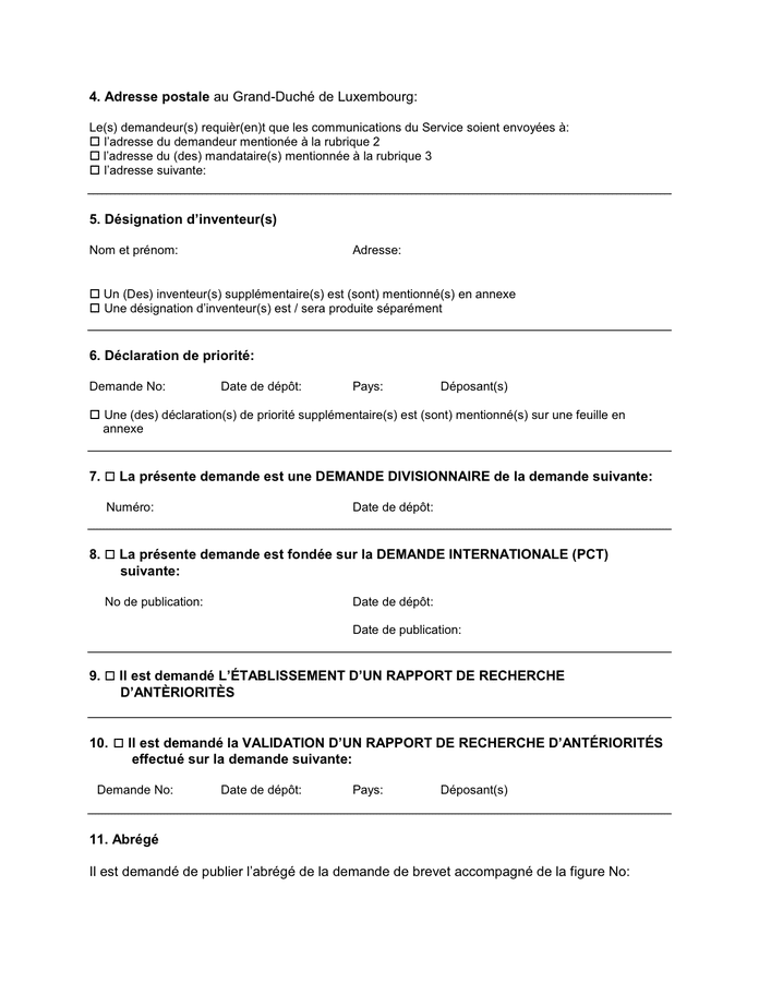 Modelé de demande de brevet dinvention Luxembourg DOC PDF page Hot