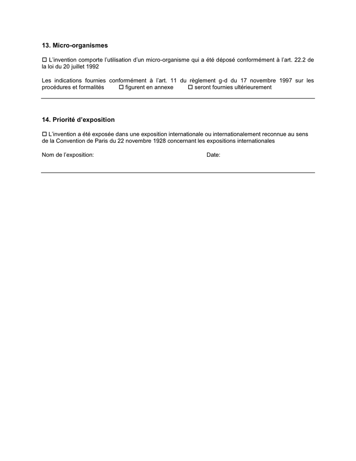 Modelé de demande de brevet d’invention (Luxembourg) DOC, PDF page
