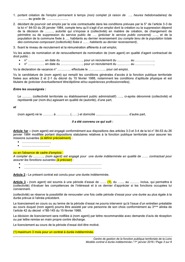 Mod Le De Contrat Dur E Ind Termin E Sur Un Emploi Permanent Doc