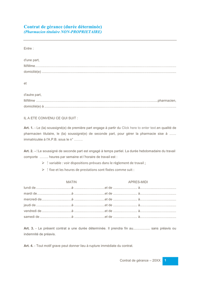 Modelé de contrat de gérance téléchargement gratuit documents PDF