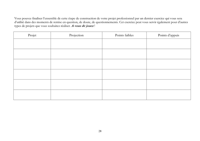 Modelé de bilan  projet professionnel  DOC, PDF  page 28 sur 30