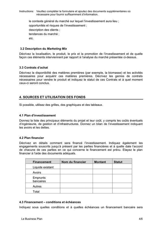 Modelé de business plan  DOC, PDF  page 4 sur 6