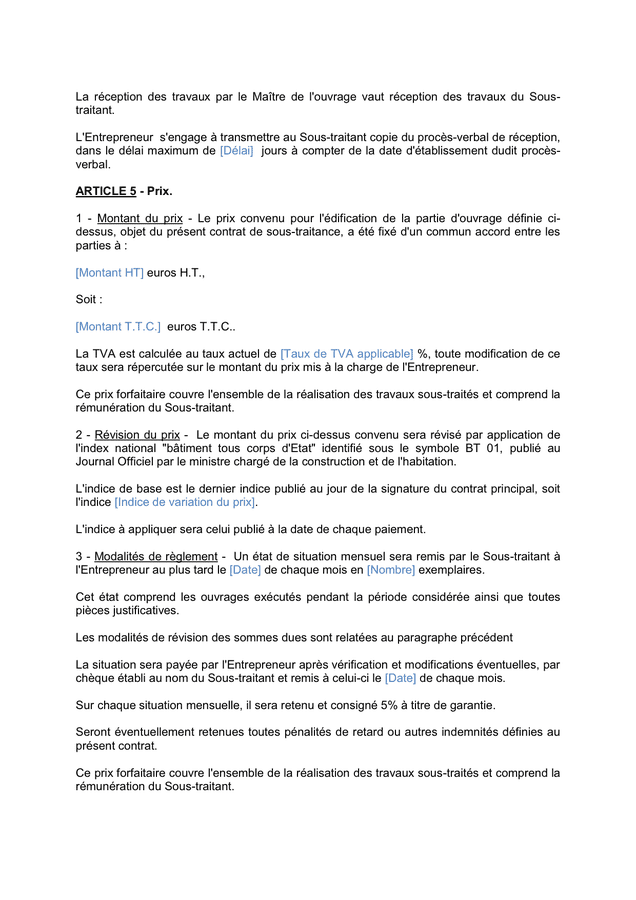 Modelé de contrat de sous traitance DOC PDF page sur