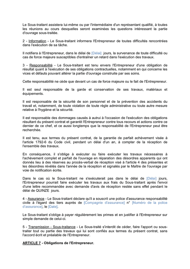 Modelé de contrat de sous traitance DOC PDF page sur