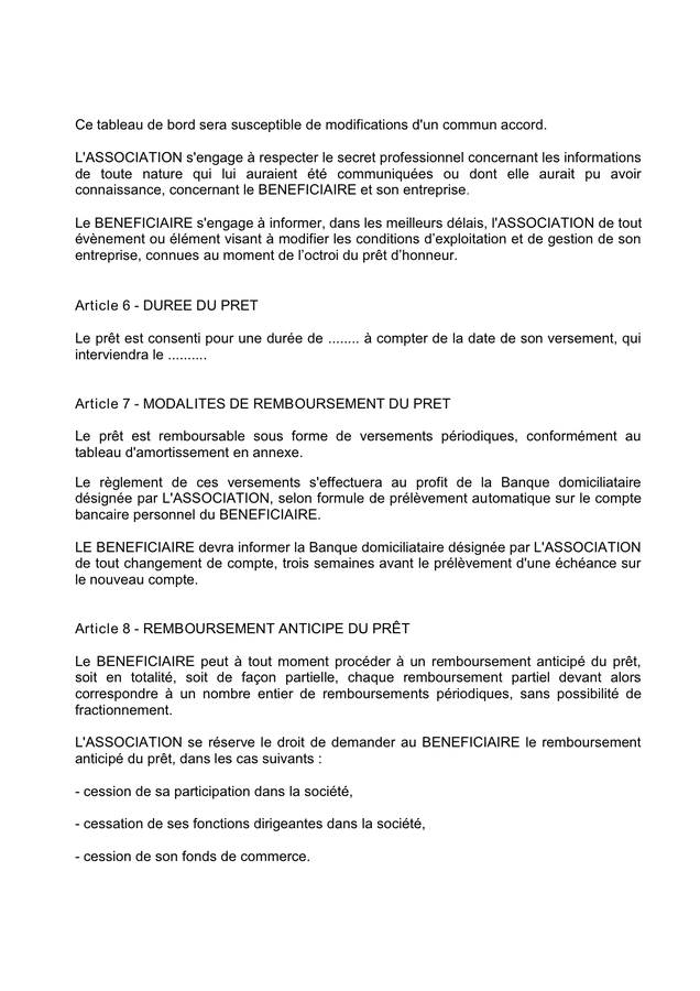 Modèle de contrat de prêt d'honneur  DOC, PDF  page 3 sur 4