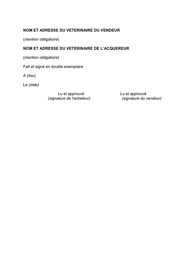 Modèle de l’acte de vente de chien ou de chat DOC, PDF page 3 sur 3