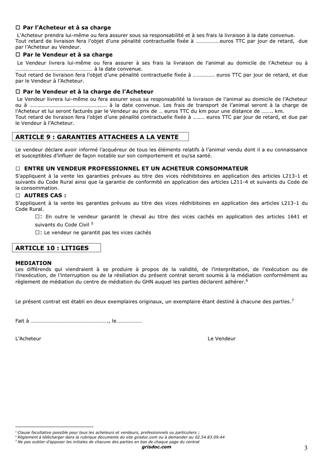 Modele de contrat de vente d’un equide  DOC, PDF  page 3 sur 3