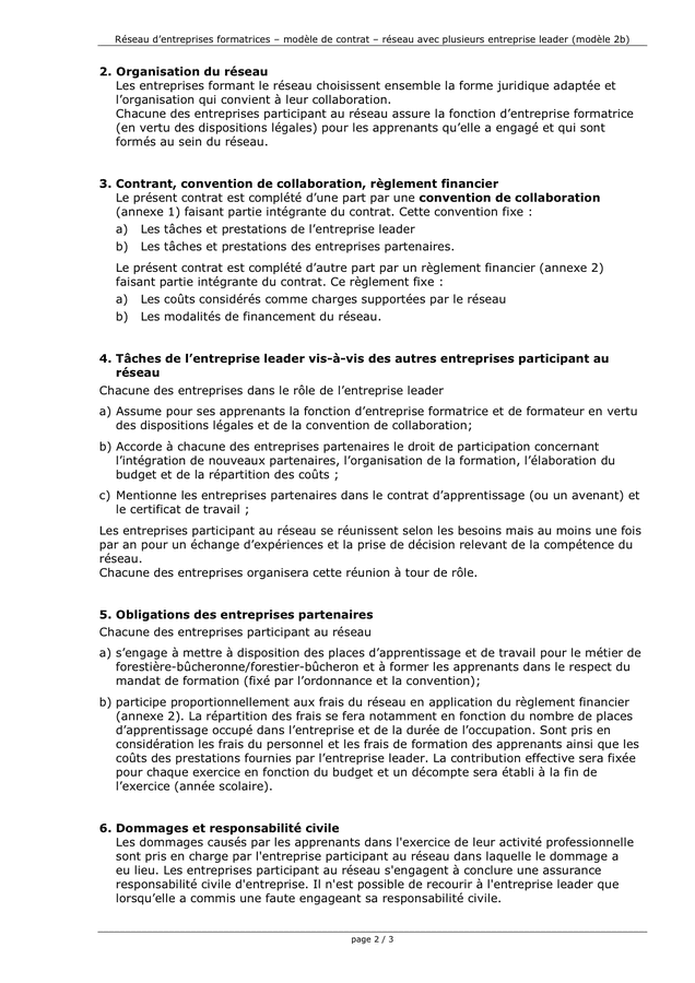 Mod Le De Contrat De Collaboration Entre Les Entreprises Participant Au R Seau Doc Pdf Page