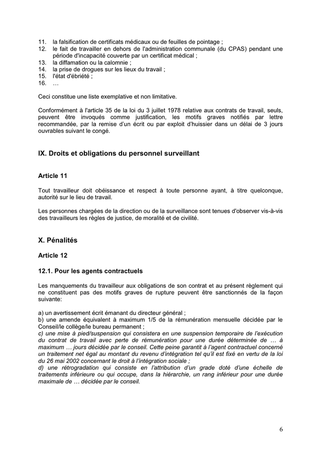 Mod Le De R Glement De Travail Belgique Doc Pdf Page Sur