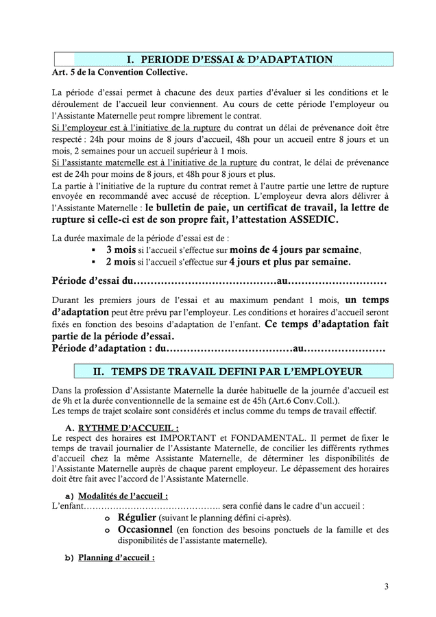 Modelé de contrat de travail entre les parents et l'assistante