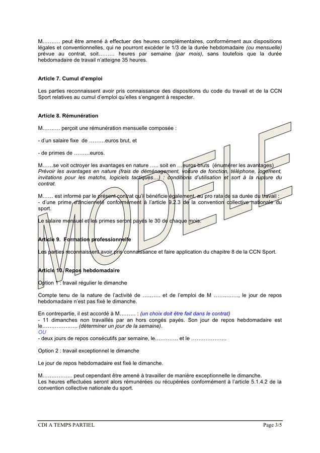 Model De Contrat De Travail A Duree Indeterminee Deducateur France