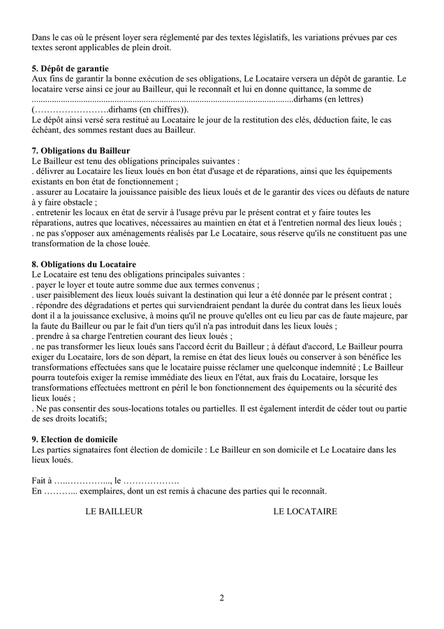 Modelé De Contrat De Bail - DOC, PDF - Page 2 Sur 2