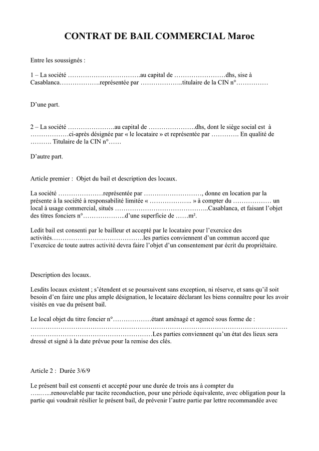 Contrat De Bail Commercial Word Image To U