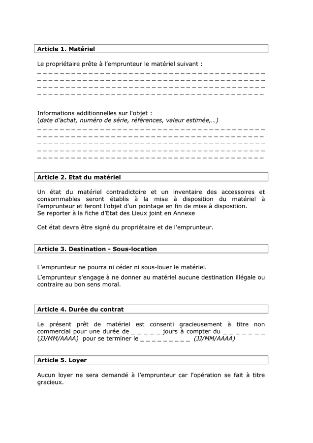 Exemple de contrat de pret de materiel  DOC, PDF  page 2 sur 5