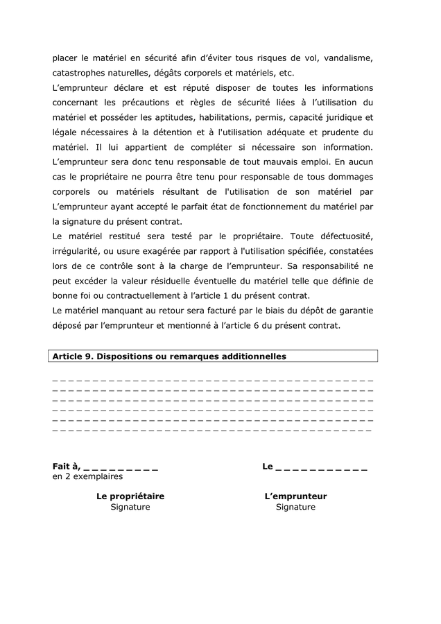 Exemple de contrat de pret de materiel  DOC, PDF  page 4 sur 5