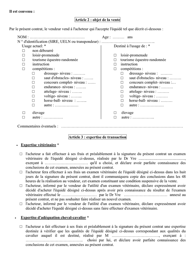 Modelé de vente d un equide France DOC PDF page 2 sur 4