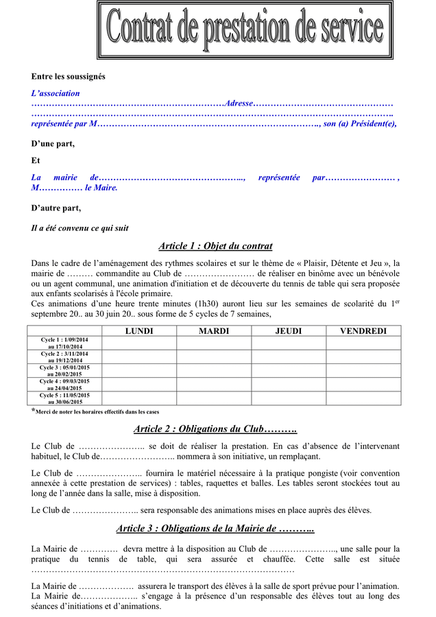 Modelé de contrat de prestation de services DOC, PDF page 1 sur 2