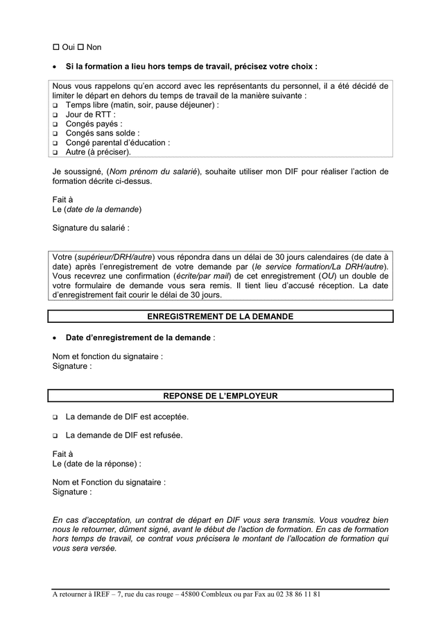 Modelé de demande de DIF et de reponse de lemployeur DOC PDF page