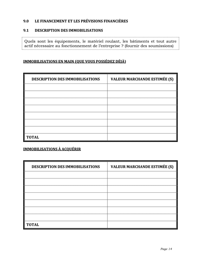 Modèle De Business Plan Gratuit Doc Modèle de plan d'affaires - DOC, PDF - page 14 sur 26