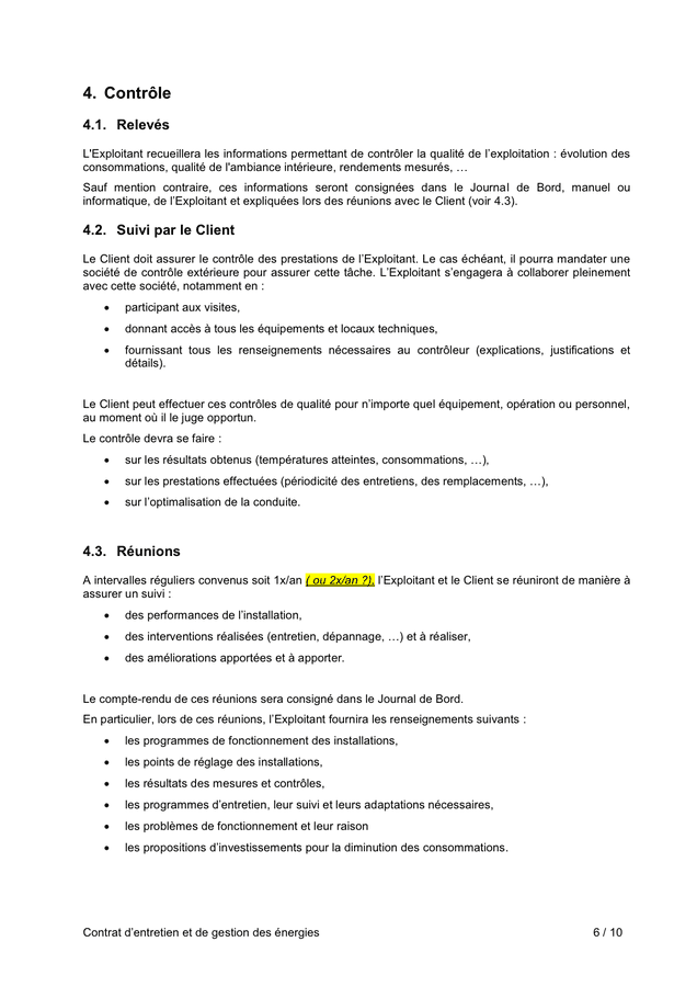 Exemple De Contrat D’entretien Et De Gestion Des Energies - DOC, PDF ...