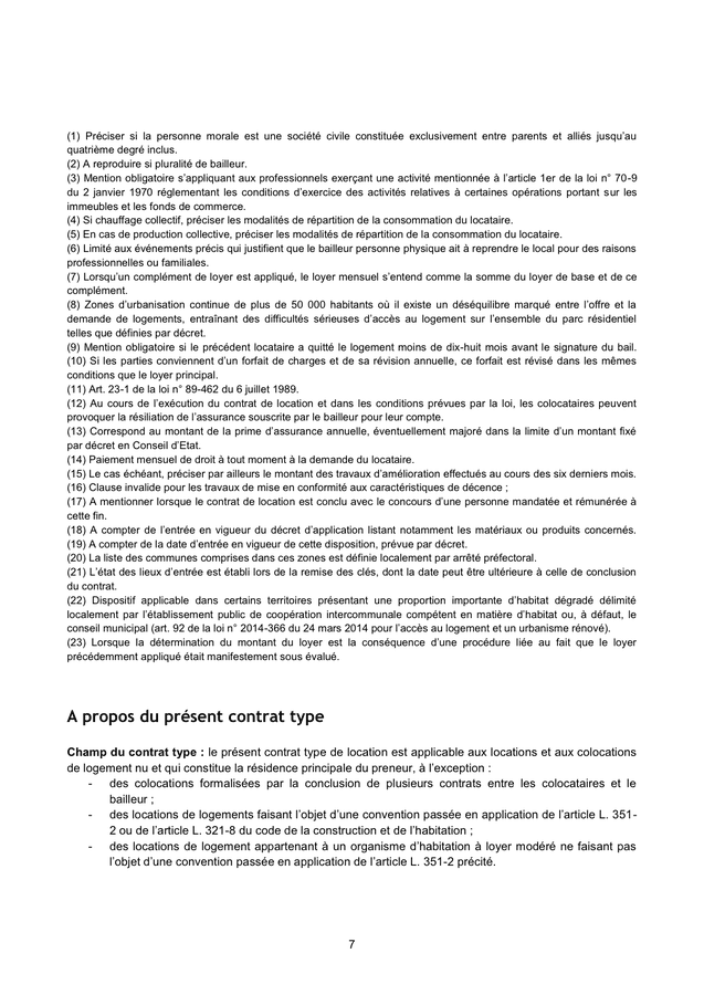 Contrat Type De Location Ou De Colocation De Logement Nu DOC PDF