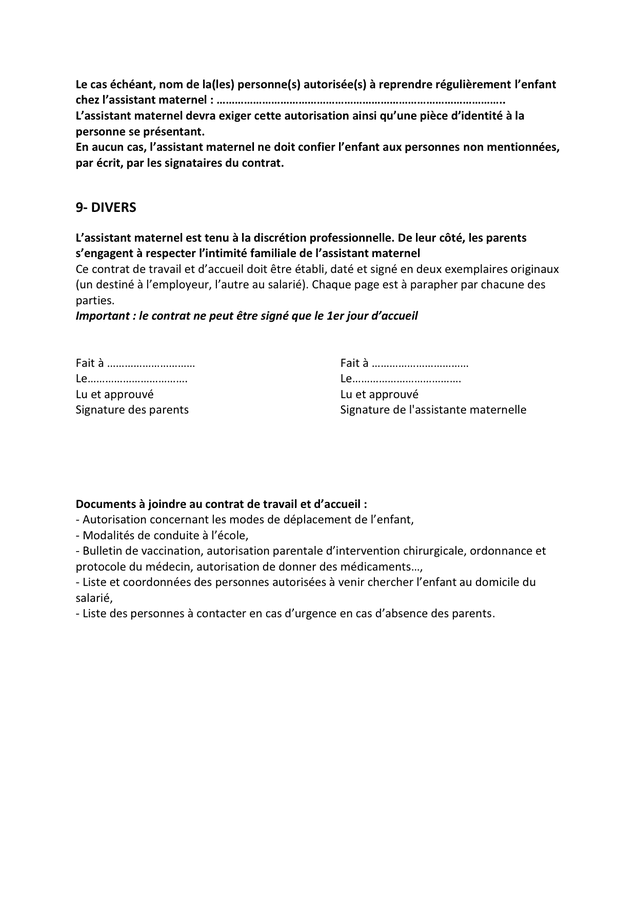 Contrat de travail a duree indeterminee d’assistant maternel  DOC, PDF