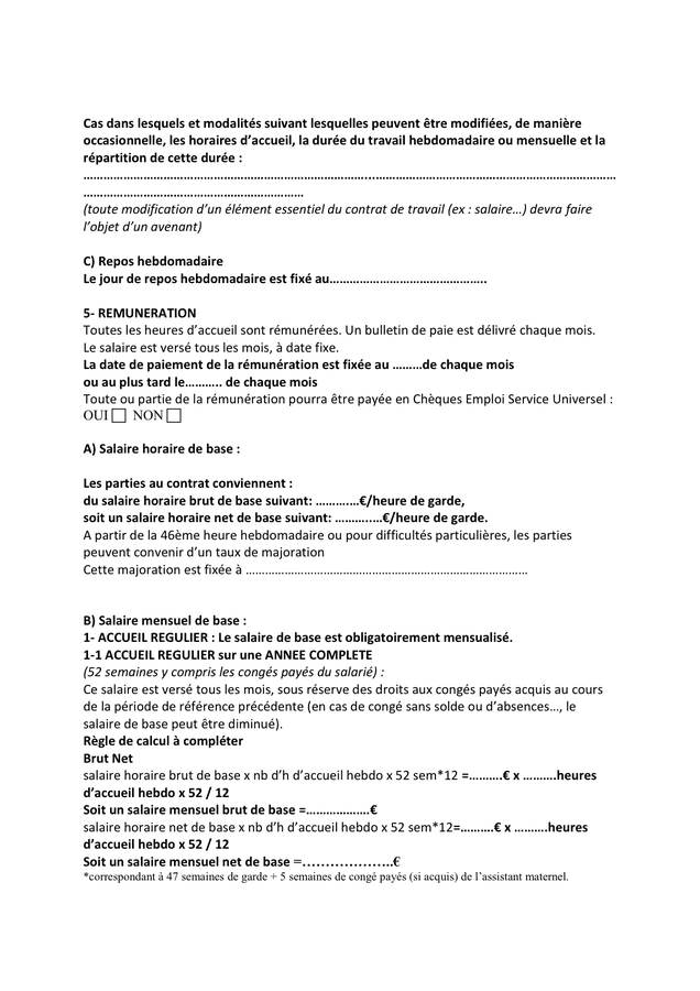 Contrat De Travail A Duree Indeterminee Dassistant Maternel Doc Pdf