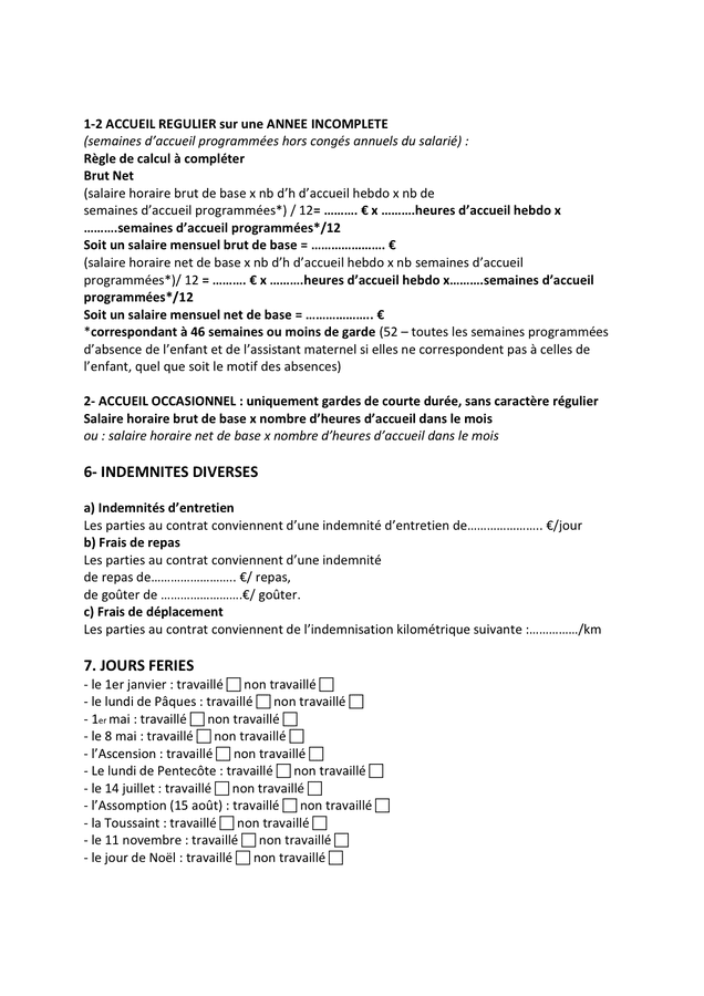 Modèle de contrat de travail Accueil Occasionnel